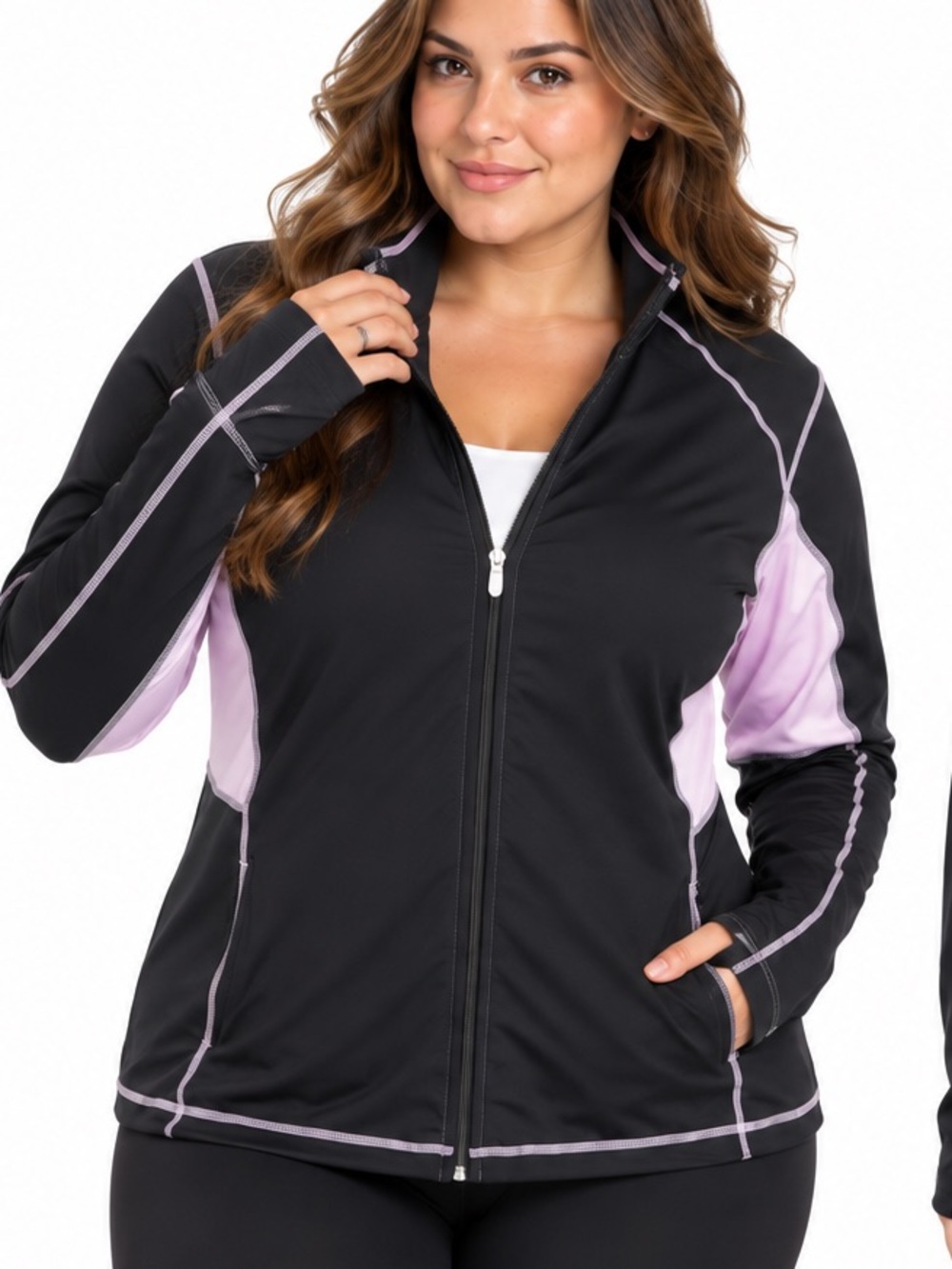 NEW - NOLA Women's 3X Full Zip Athletic Jacket Black Lilac Thumbholes